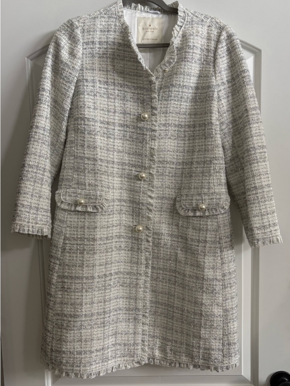 kate spade Ivory Tweed Pearl-Button Coat